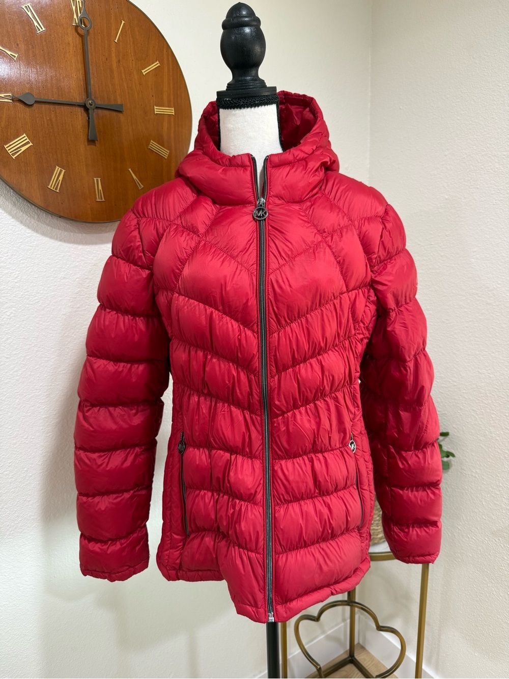 Michael Kors Packable Down Puffer Jacket XL Red Hooded Lightweight Coat